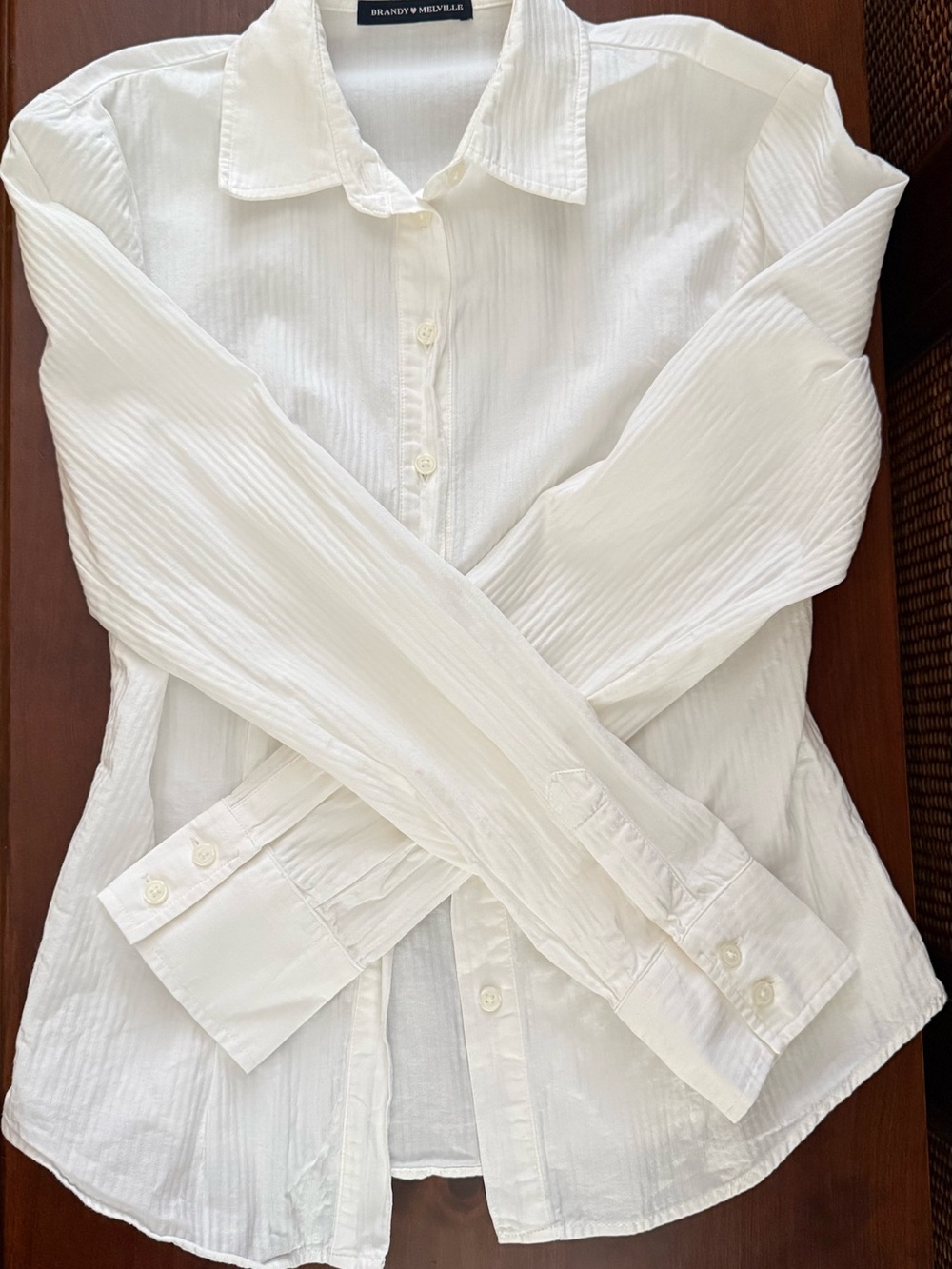 Brandy Melville White Textured Button-Down Shirt